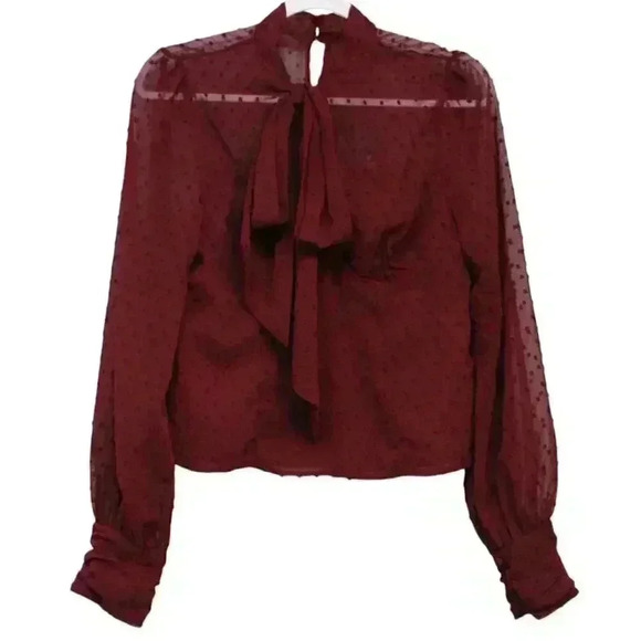NWT Lulus Blouse Size Medium Textured Swiss Dot Sheer Mesh Keyhole Chiffon - Picture 1 of 16